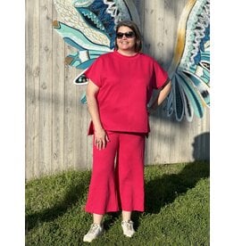 Textured Wide Leg Pant in Magenta Pink