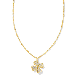Kendra Scott Clover Crystal Pendent Necklace Gold White Crystal