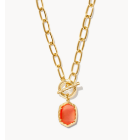 Kendra Scott Daphne Link Chain Necklace Gold Coral Pink MOP
