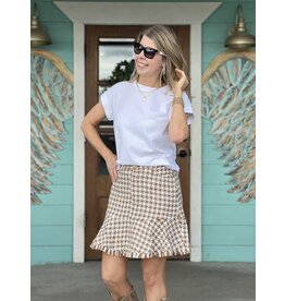 Caramel Houndstooth Flare Skirt