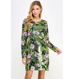 Green Floral Sequin Dress