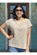 Cotton Gauze V-Neck Top in Taupe