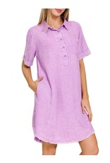 Lavender Washed Linen Button Down Dress
