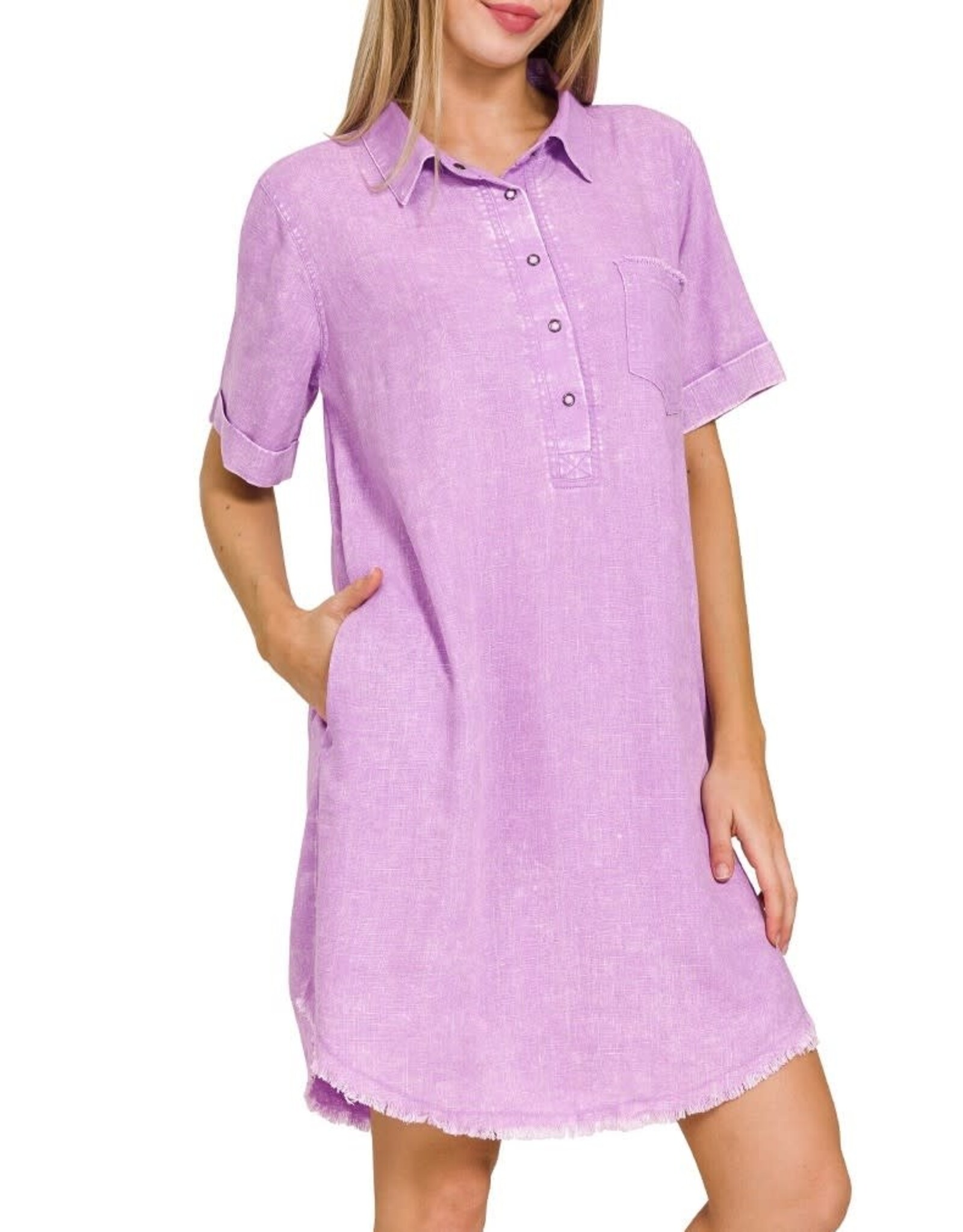 Lavender Washed Linen Button Down Dress