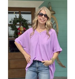 Lavender V-NECK DOLMAN SHORT SLEEVE TOP