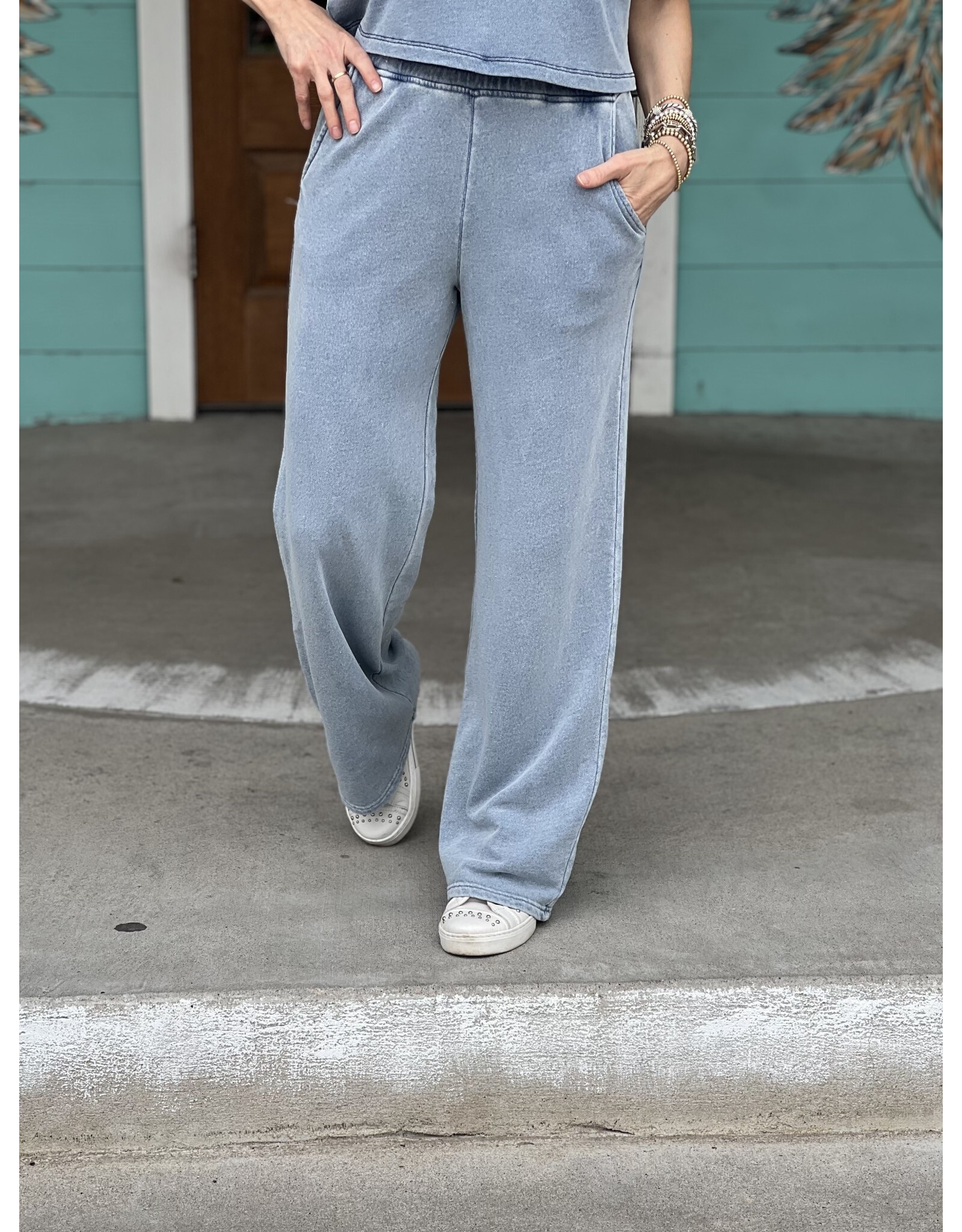 Washed Denim Terry Pants