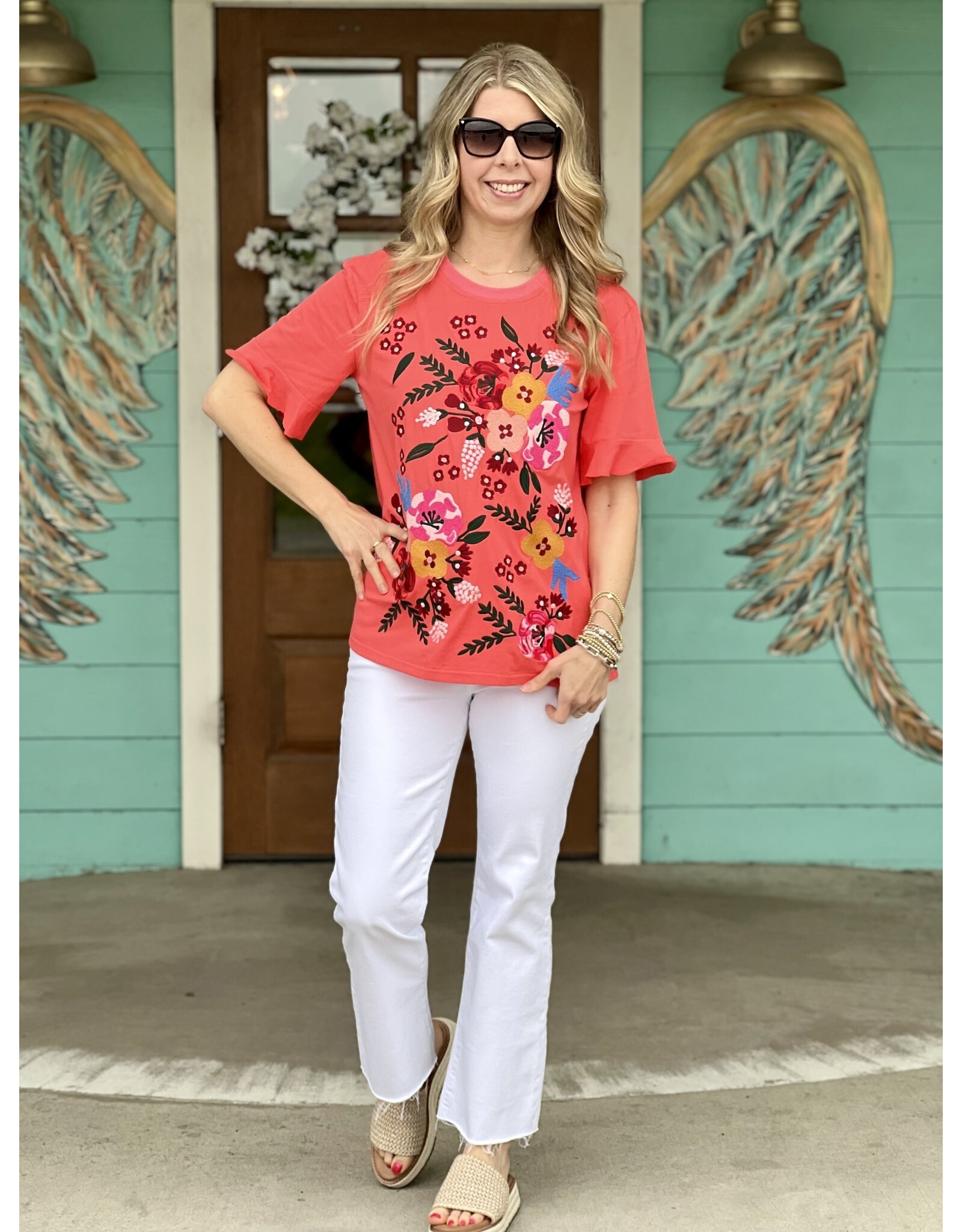 Melody Coral Embroidered Top