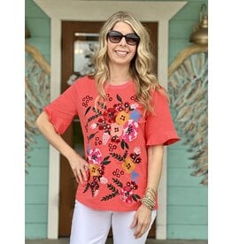 Melody Coral Embroidered Top