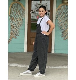 Black Wash Knot Strap Relaxed Fit Overalls