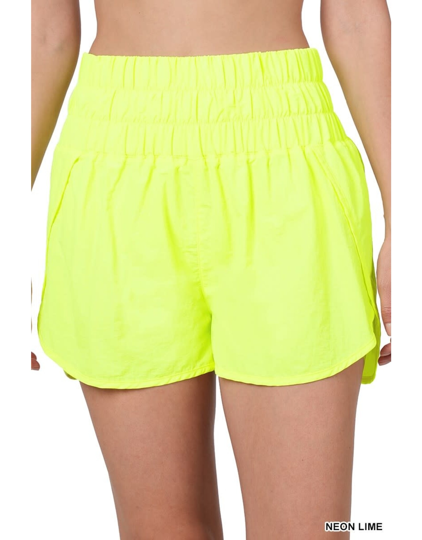 Neon Lime Smocked Waistband Shorts - Rhinestone Angel