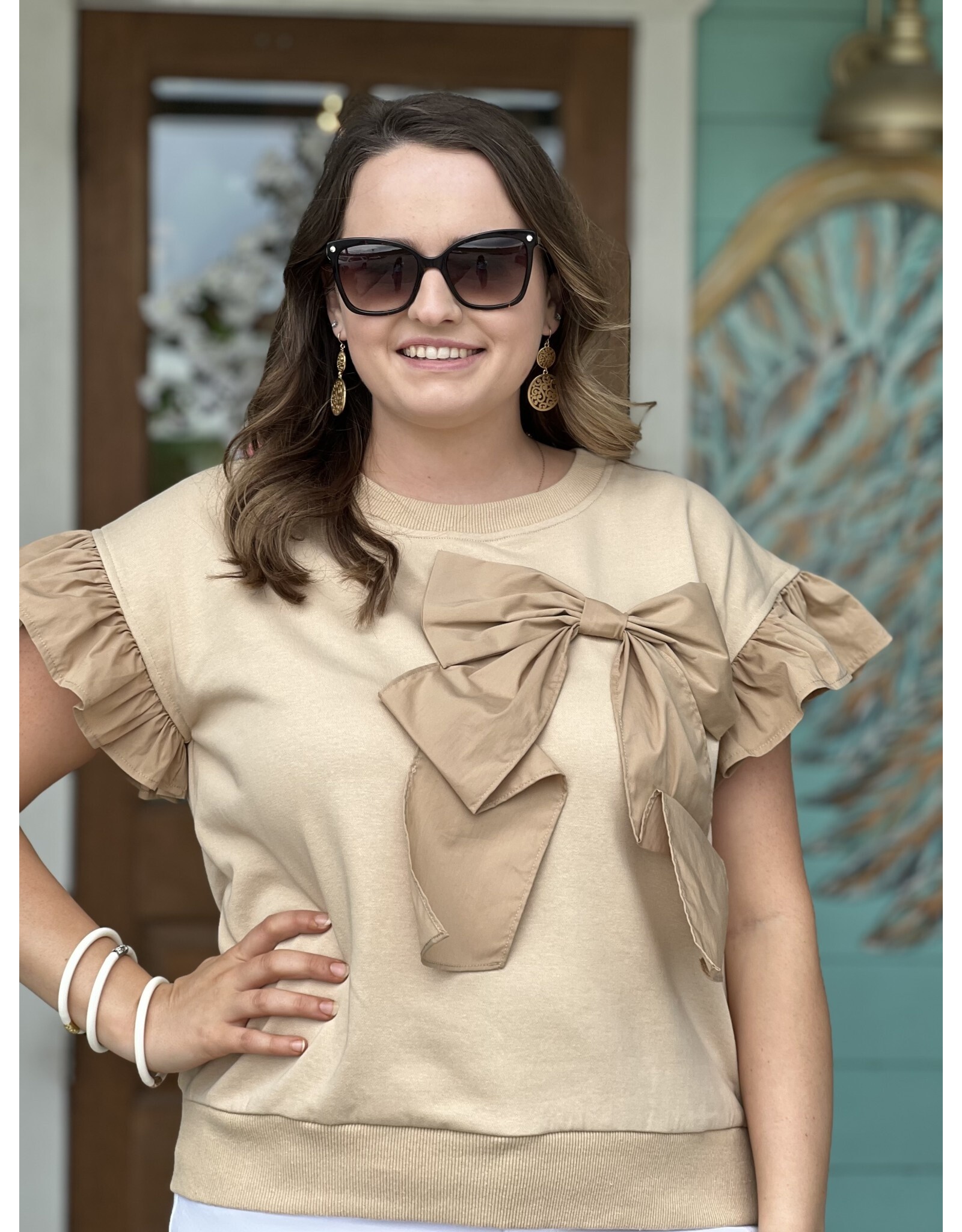 Taupe Statement Bow Top