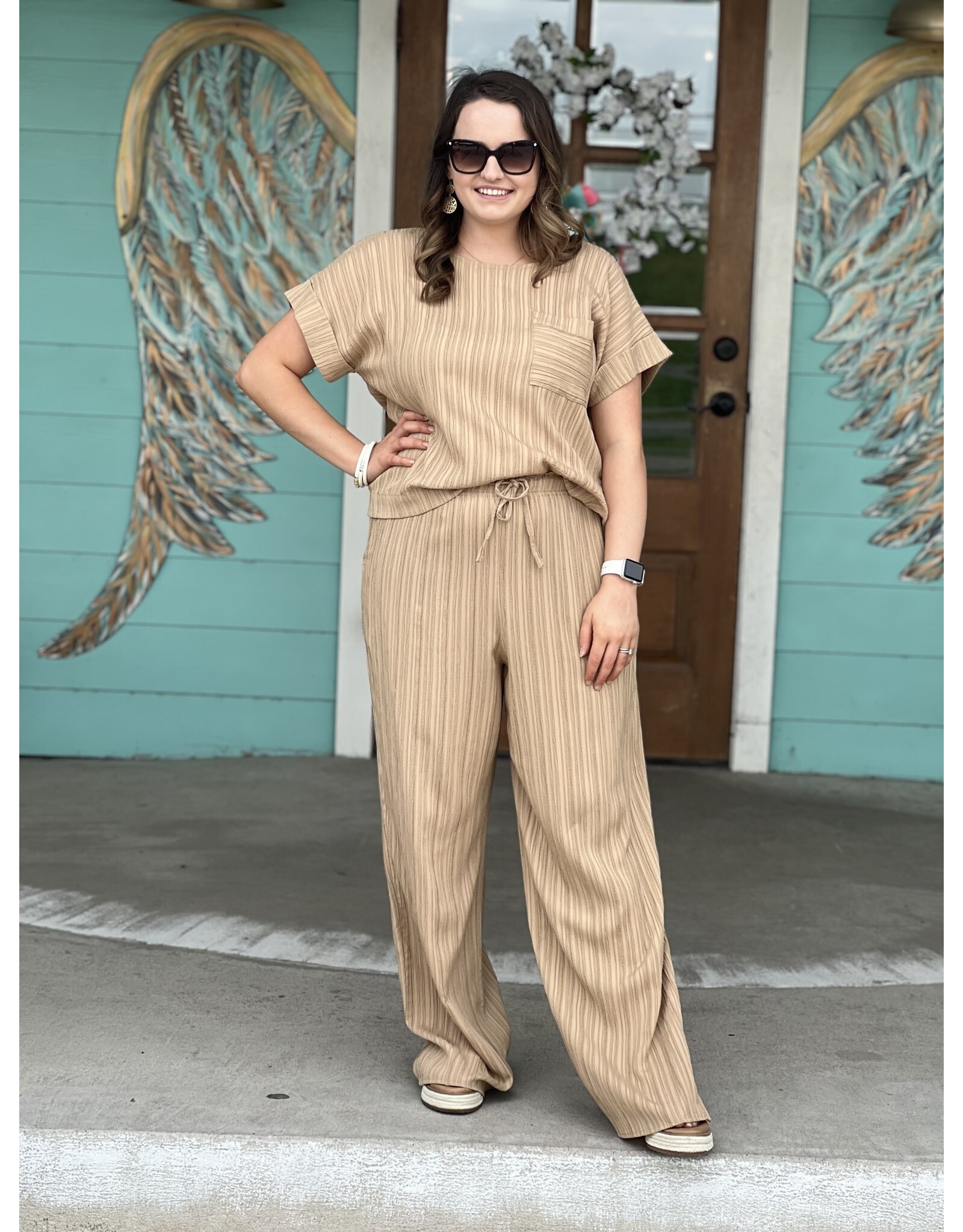 Taupe Pleated Drawstring  Pants