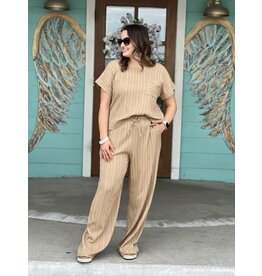 Taupe Pleated Drawstring  Pants