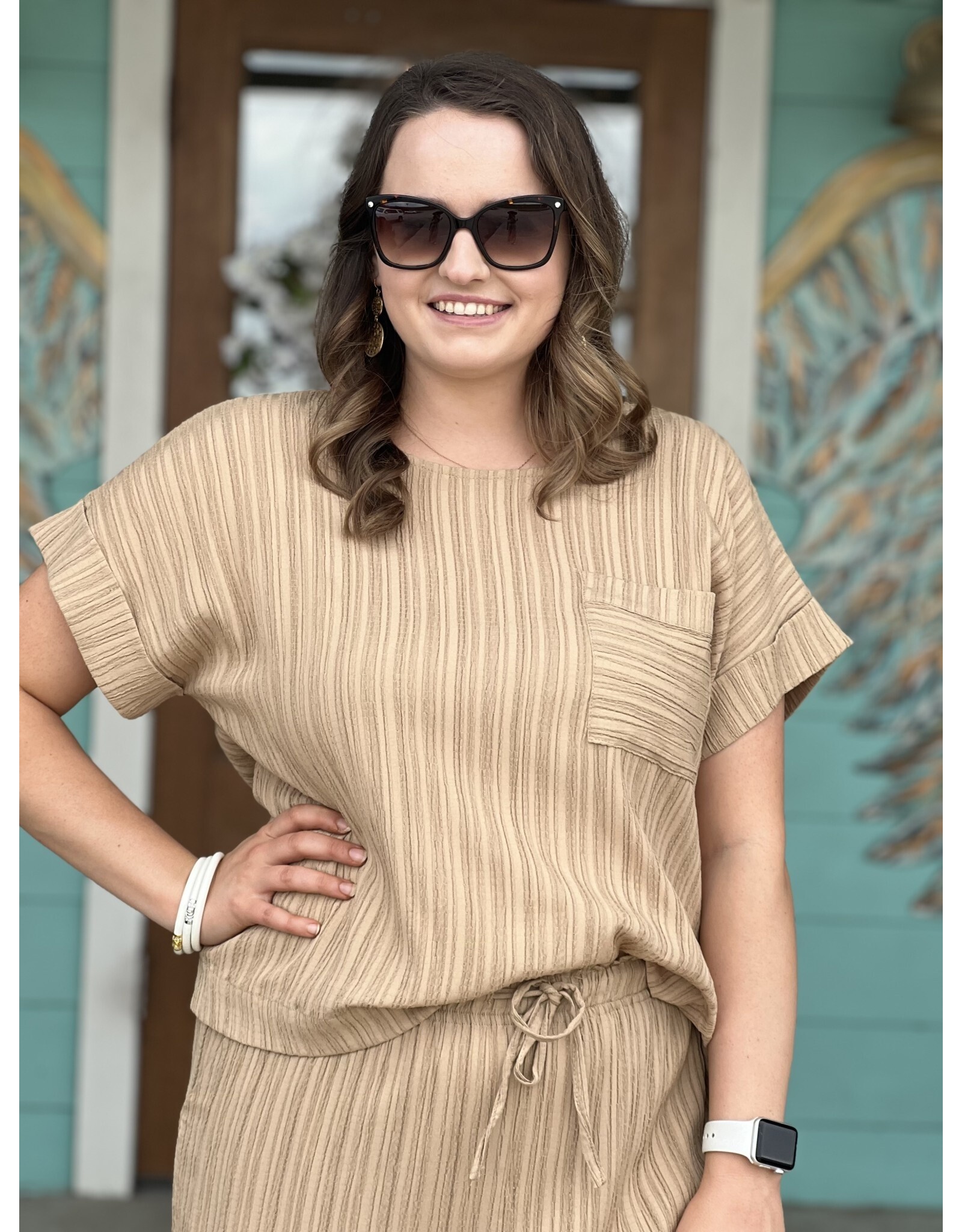 Taupe Pleated Cuff Sleeve Top