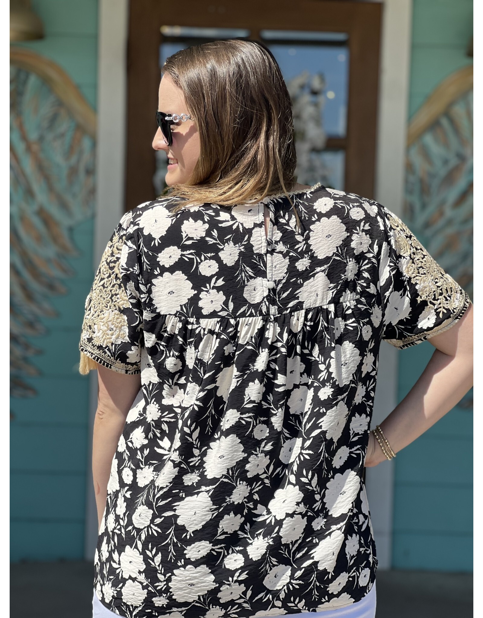 Black & White Floral Embroidered Top