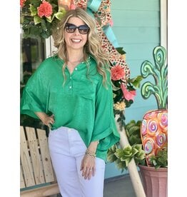 Kelly Green Satin Tunic Blouse