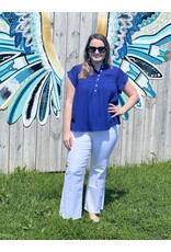 Royal Blue Pleated Detail Button Top