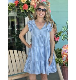 Blue Checkered Plaid Tiered Dress