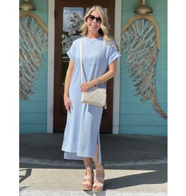 Light Blue Textured Knit Midi Dress