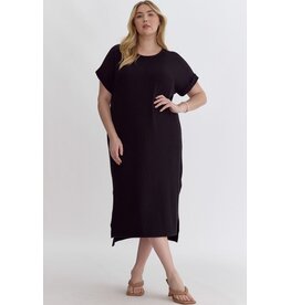 Black Textured Knit Midi Dress