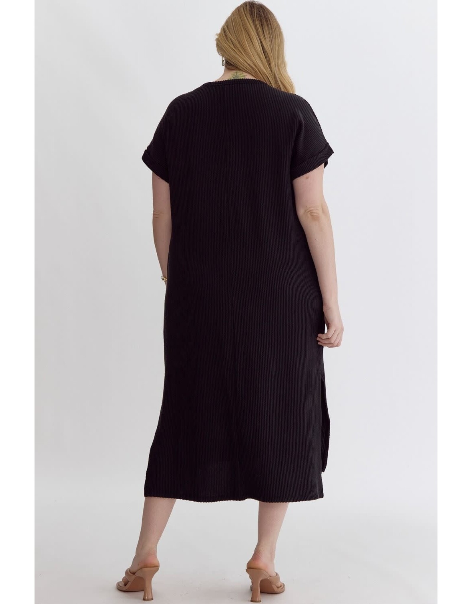 Black Textured Knit Midi Dress