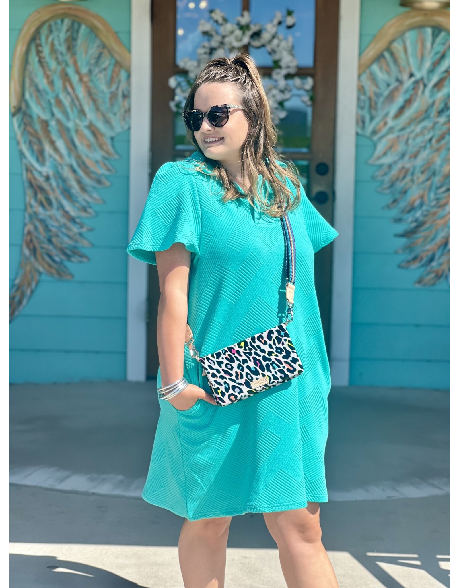 Turquoise Collared Textured Dress