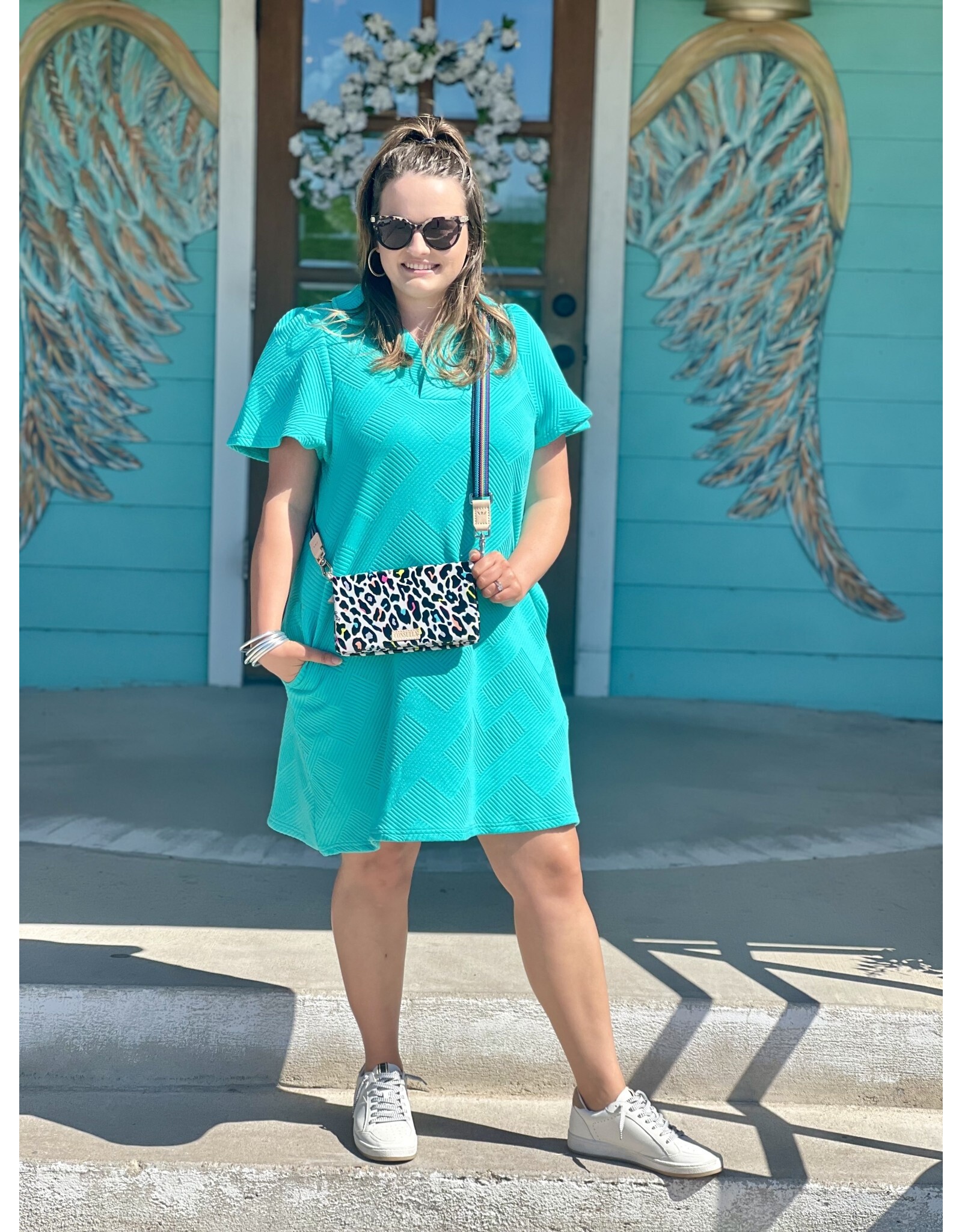 Turquoise Collared Textured Dress