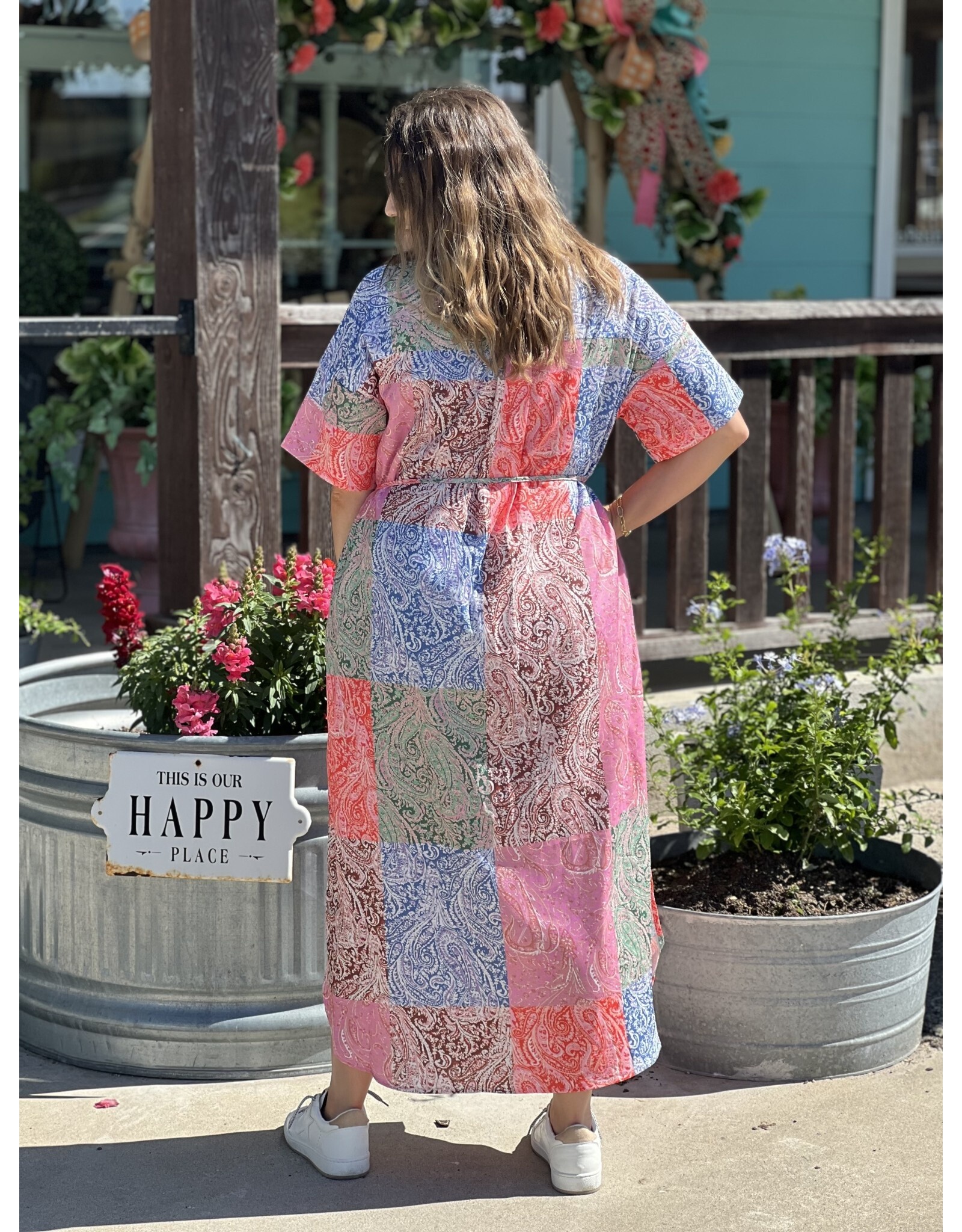 Color Block Paisley Midi Dress