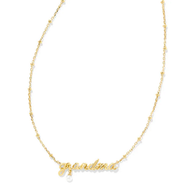 Kendra Scott Grandma Script Pendant Necklace -- Gold White Pearl