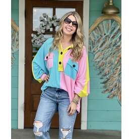 Colorblocked Happy Button Up Top