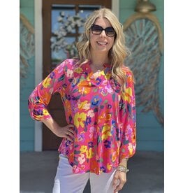 Hot Pink Floral 3/4 Sleeve Blouse