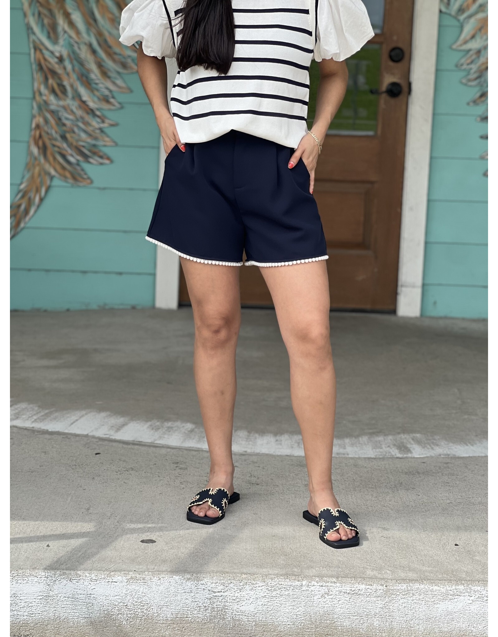 Navy Pearl Trim Shorts