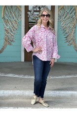 Pink Magnolia Print Button Up Shirt