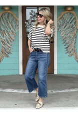 White and Navy Stripe Knit Top