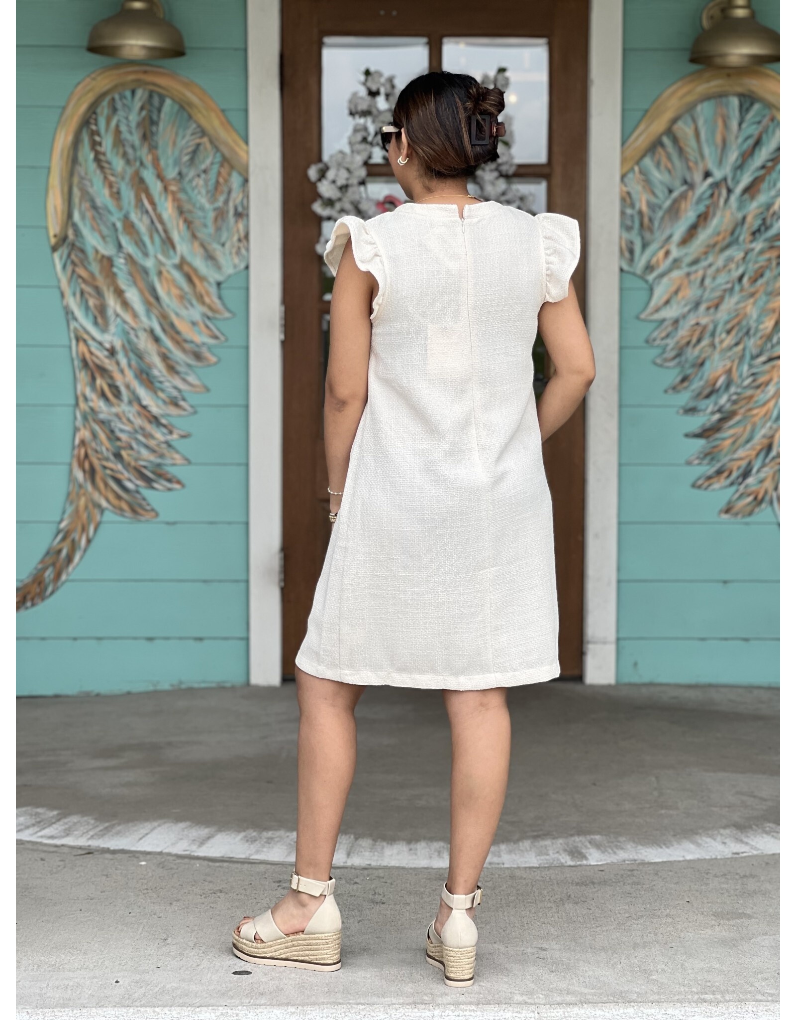 Cream Tweed Lace Up Detail Dress