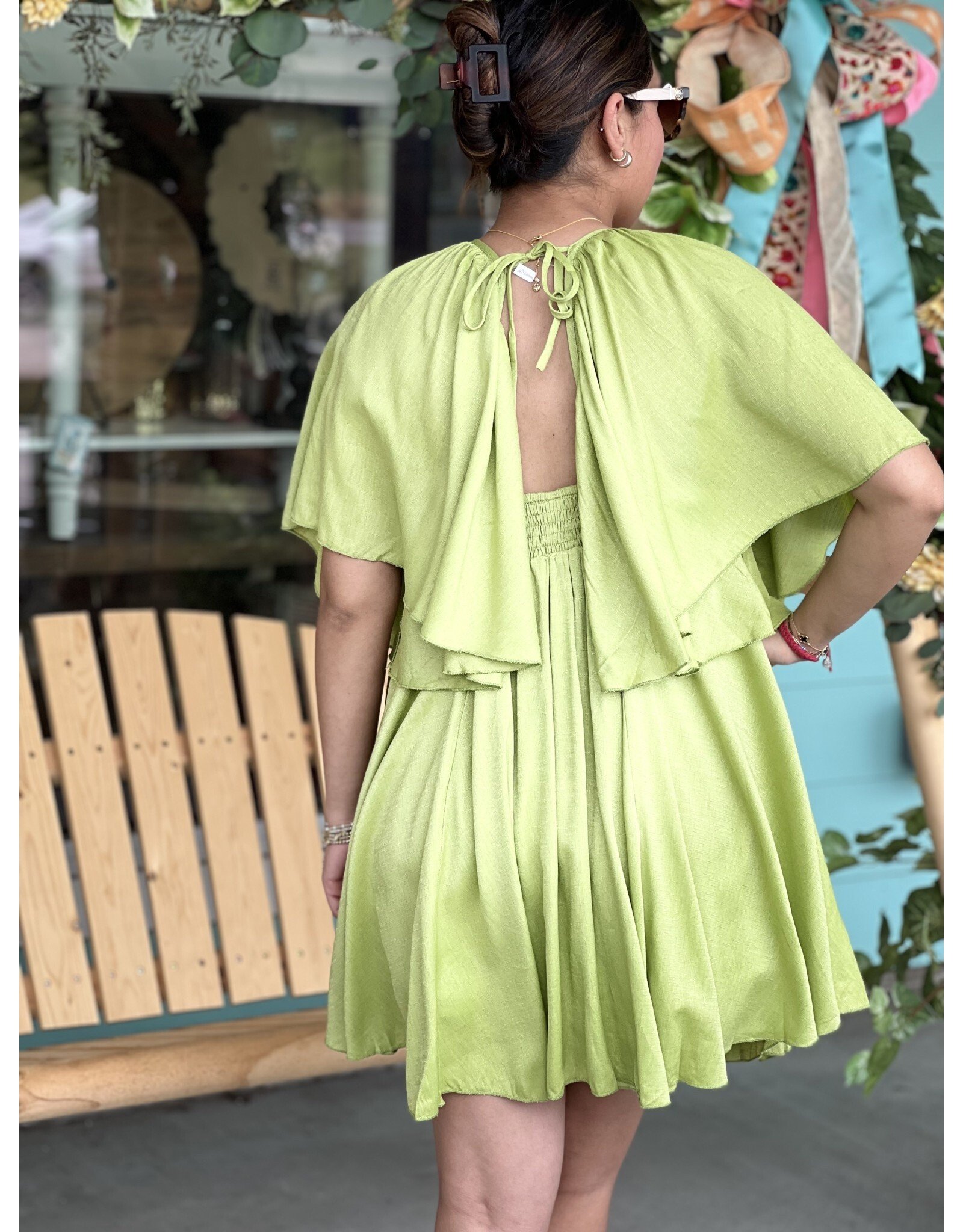 Lime Pleated Flowy Dress