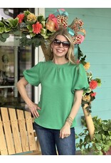 Green Textured Bubble Sleeve Top