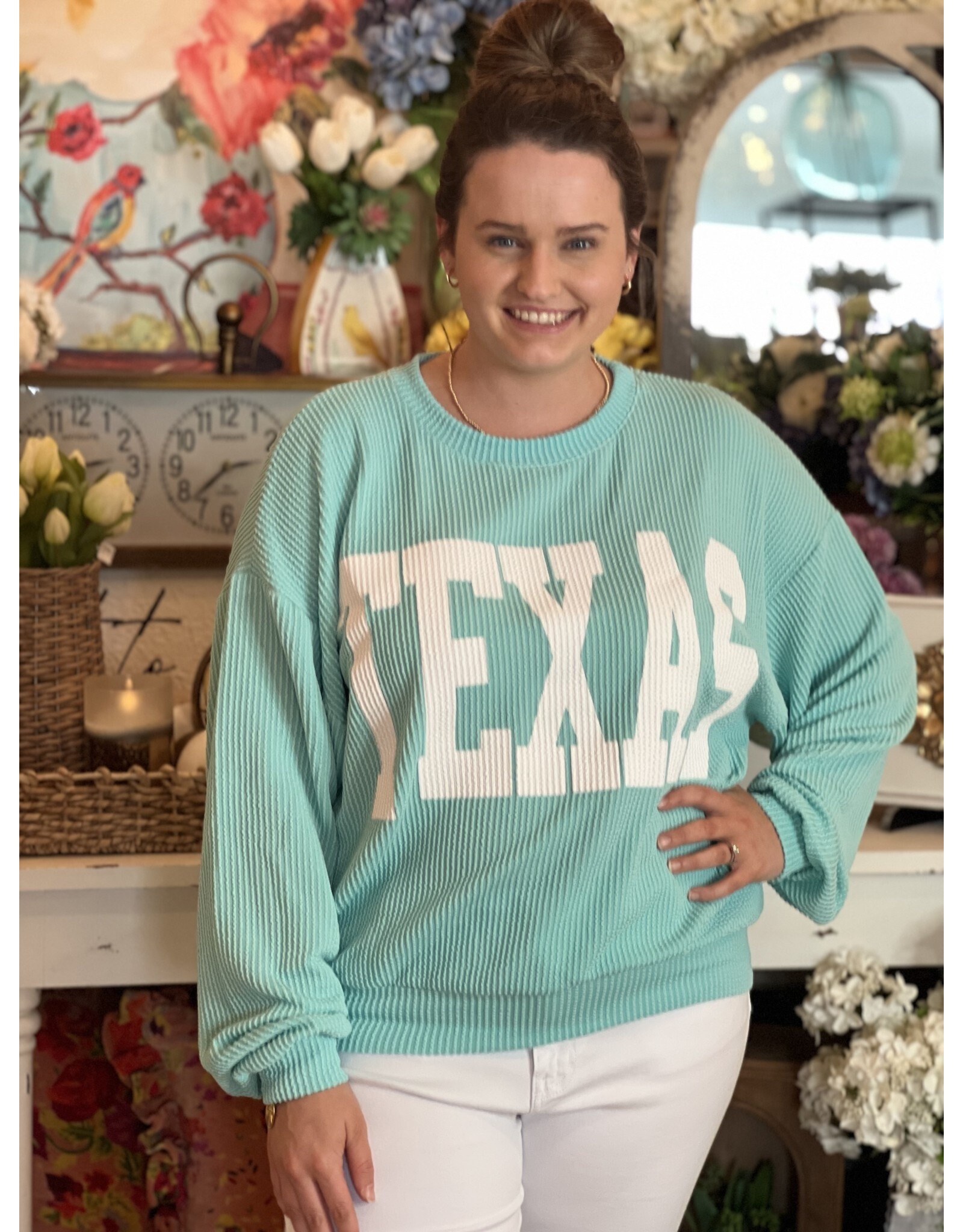 Texas Cord Sweatshirt in Aqua