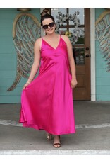 Hot Pink Satin Midi Dress