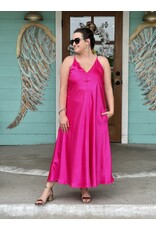 Hot Pink Satin Midi Dress