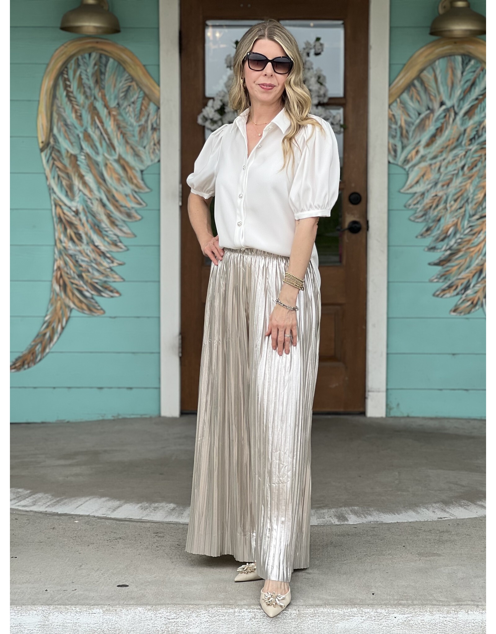 Champagne Pleated Wide Leg Pants