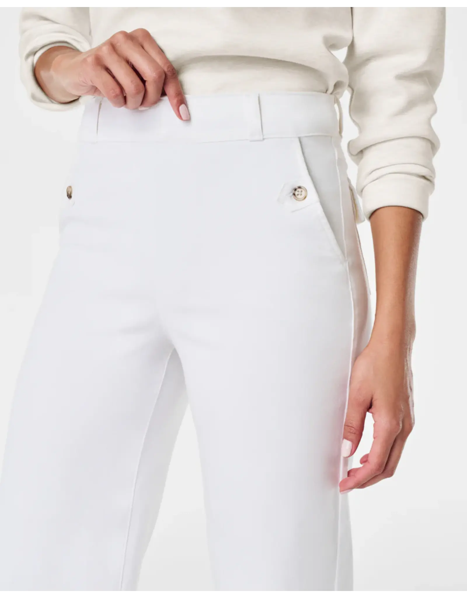 Spanx White Twill Cropped Wide Leg