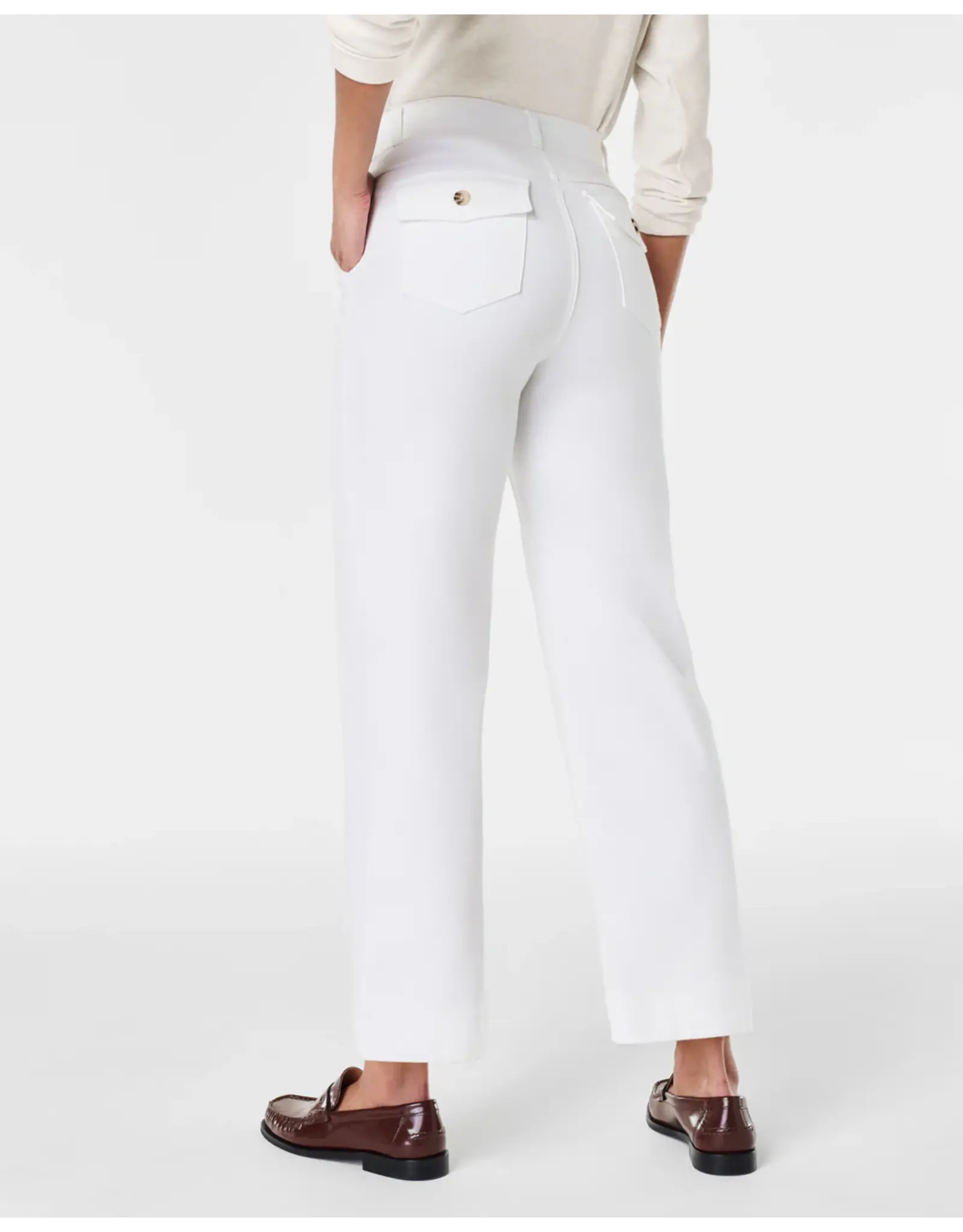 Spanx White Twill Cropped Wide Leg