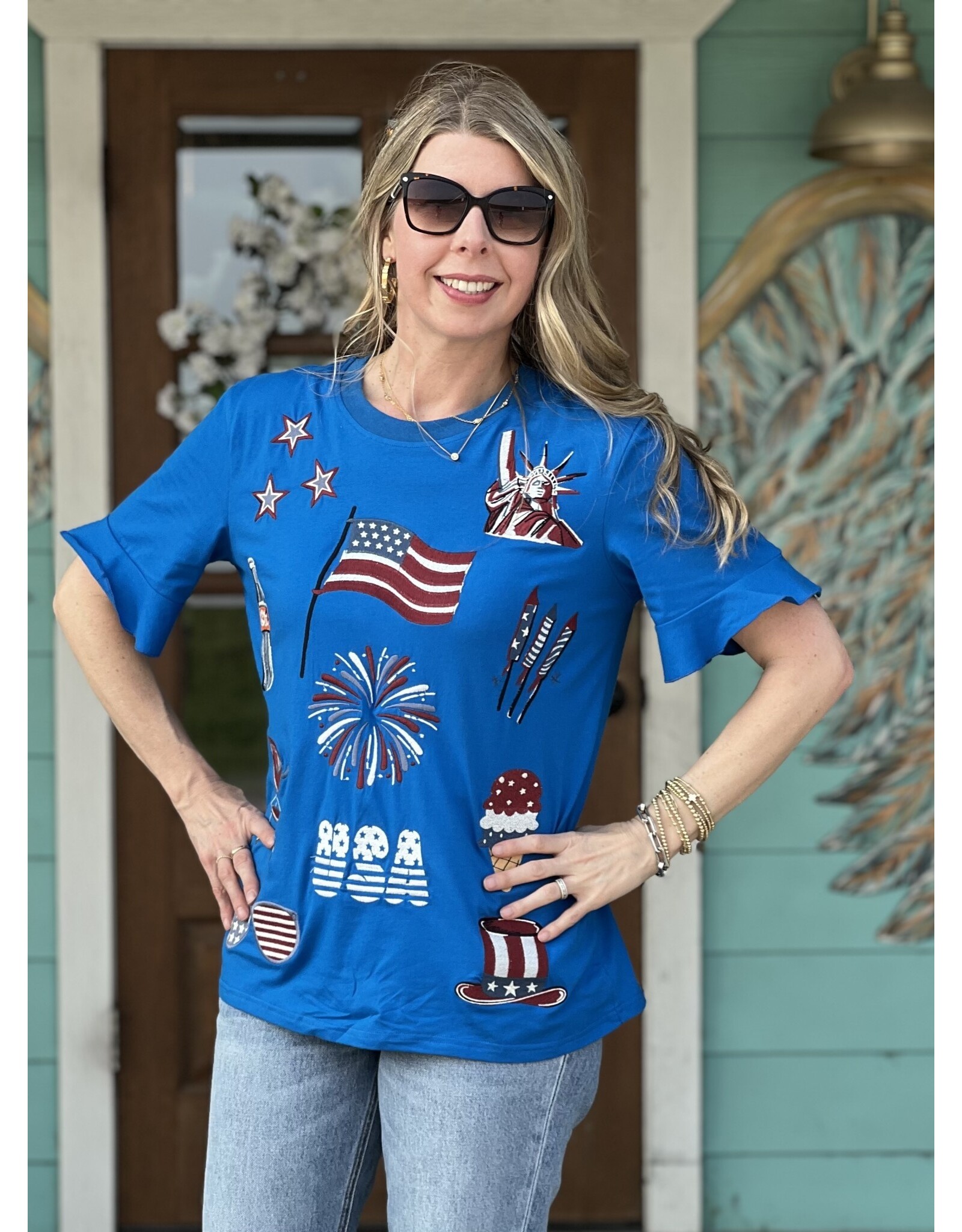 Blue 'Merica Embroidered Tee