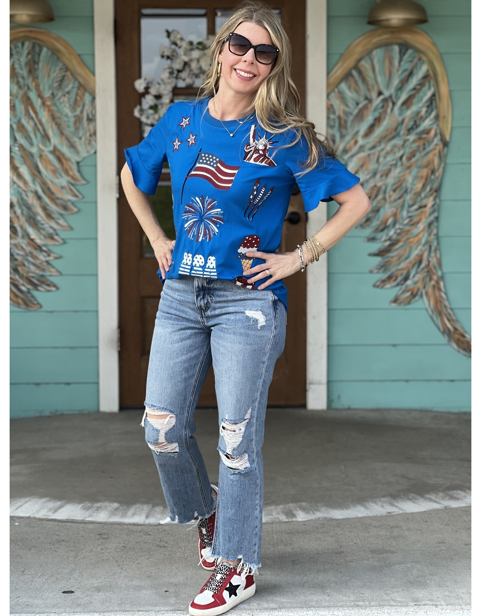 Blue 'Merica Embroidered Tee