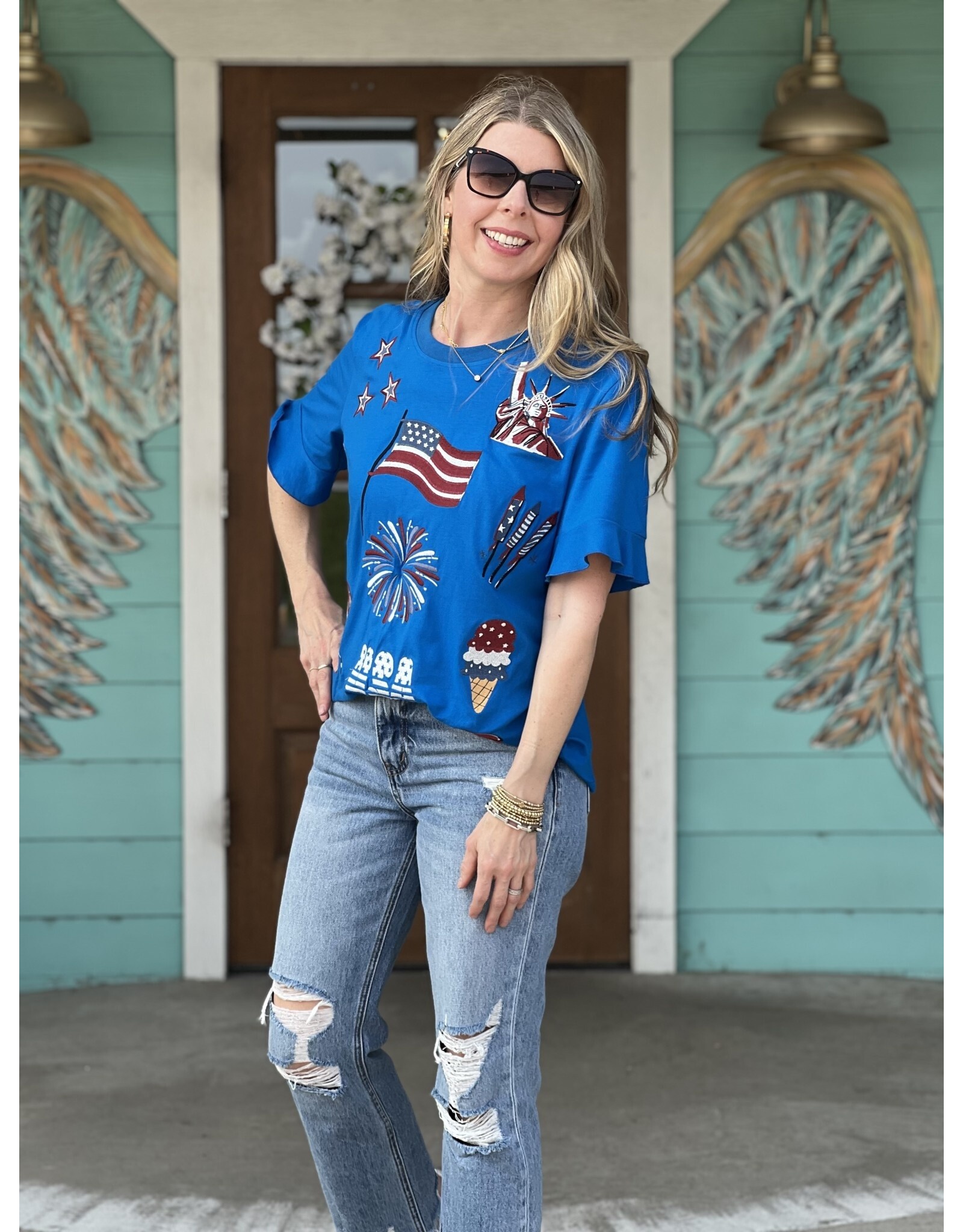 Blue 'Merica Embroidered Tee