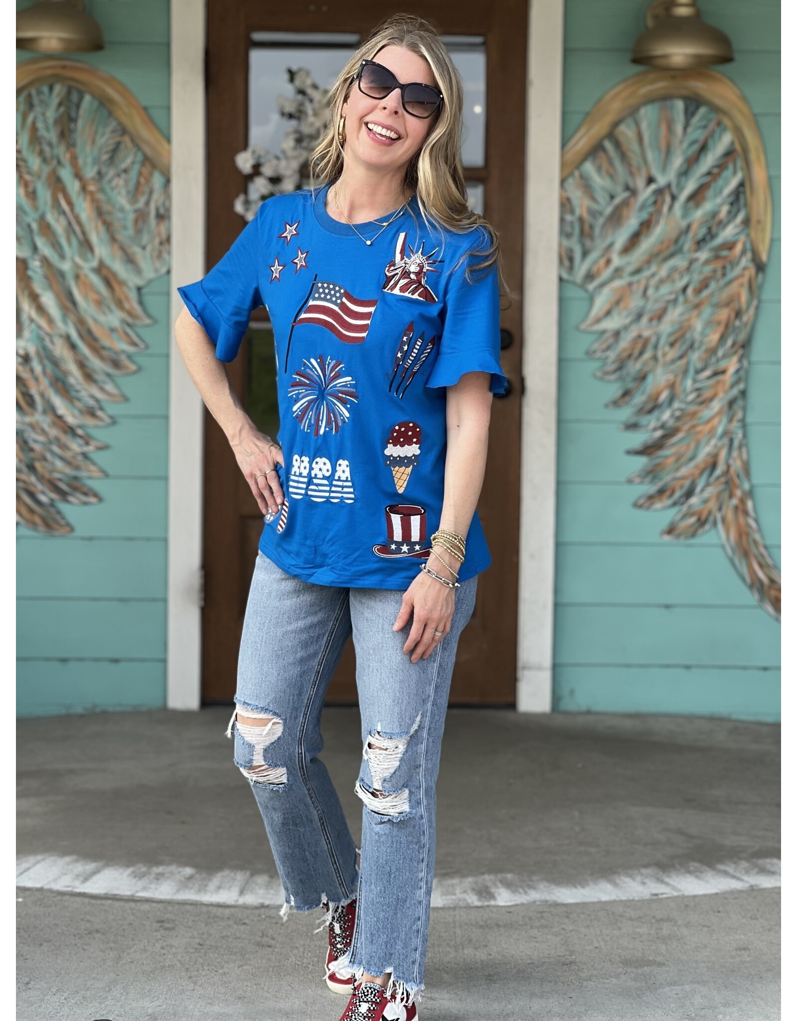 Blue 'Merica Embroidered Tee