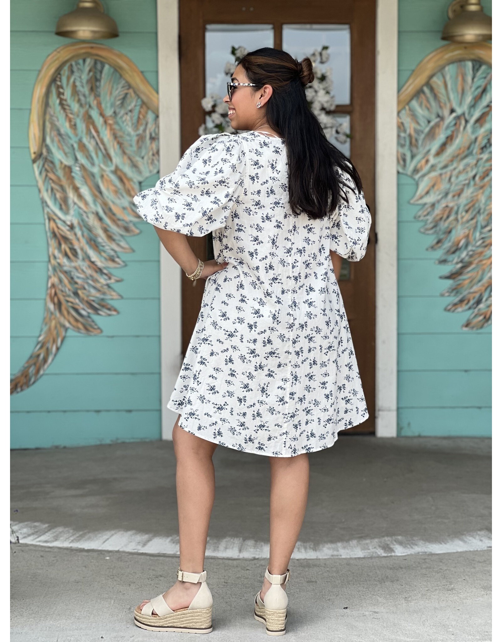 White & Navy Floral Dress