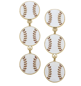 Canvas Baseball Enamel Triple Earrings