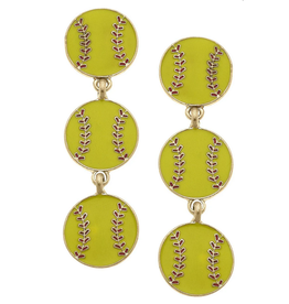 Softball Enamel Triple Drop Earrings